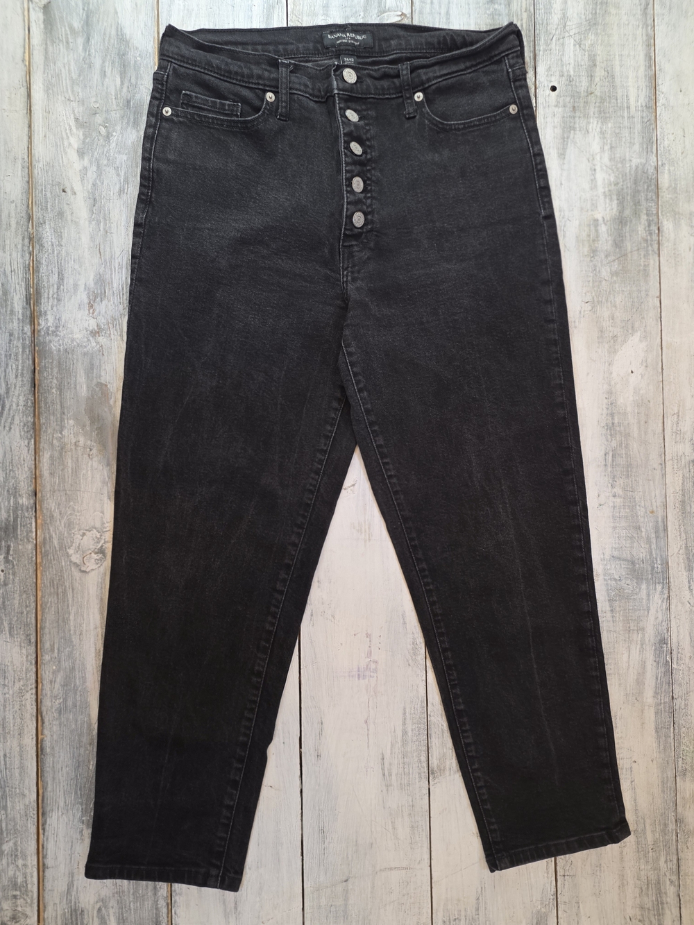 Banana Republic Women's Black High-Rise Button-Fly Straight Leg Jeans sz 31/12